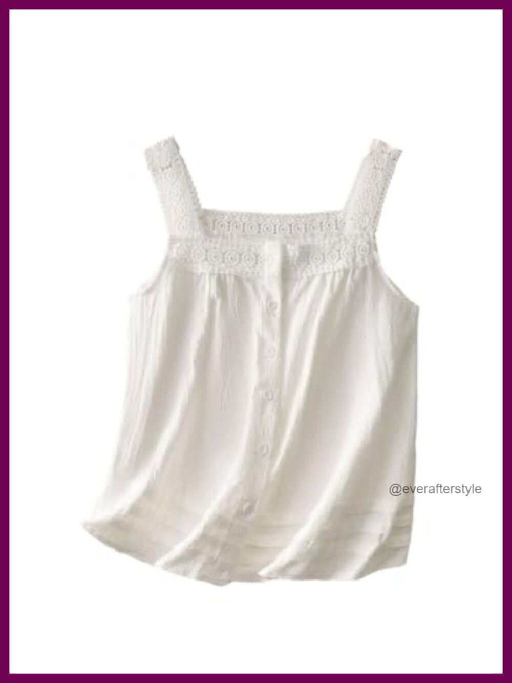 Lace Patchwork Sleeveless Tank Top Square Neck Button Pleated